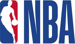 The NBA logo showcases a silhouette of a basketball player dribbling, with red on the left and blue on the right, "NBA" in bold blue letters beside it, reminiscent of the dynamic energy seen in everything from intense games to physical therapy sessions in NYC.